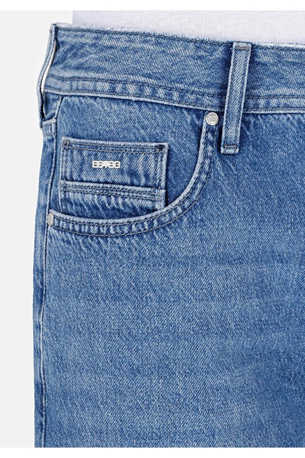 Straight Fit Düşük Bel Erkek Mavi Jean Şort - 5