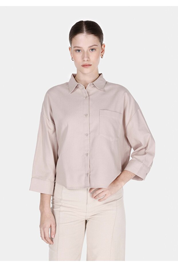 Regular Fit Shirt Neck Plain Women's Mink ¾ Sleeve Shirt