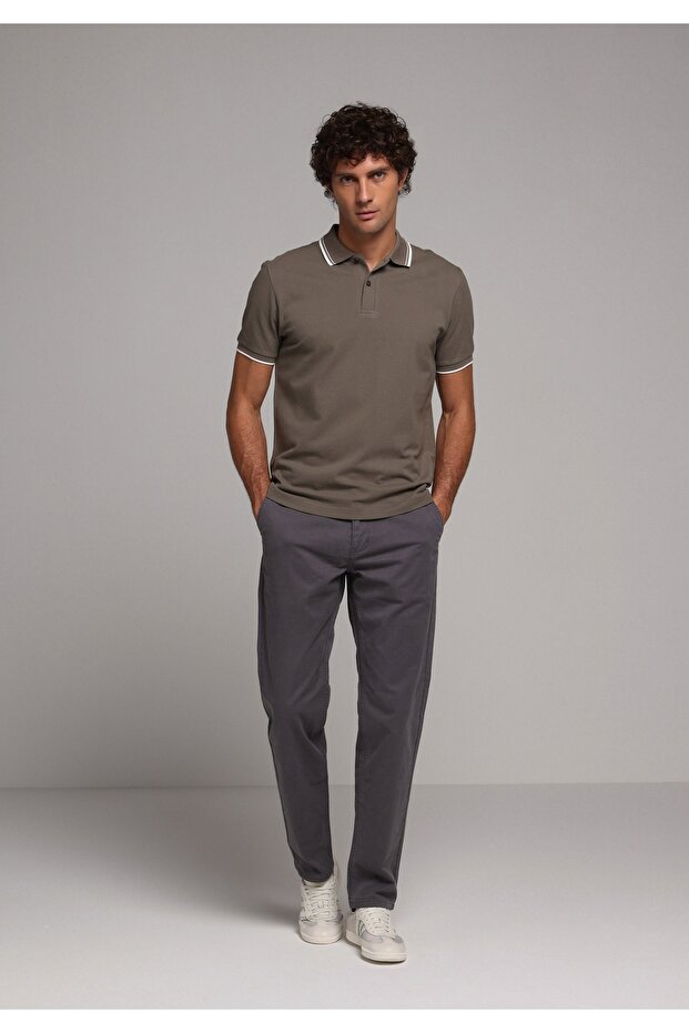 Regular Fit Mid Waist Straight Leg Men's Gray Trousers with Pockets