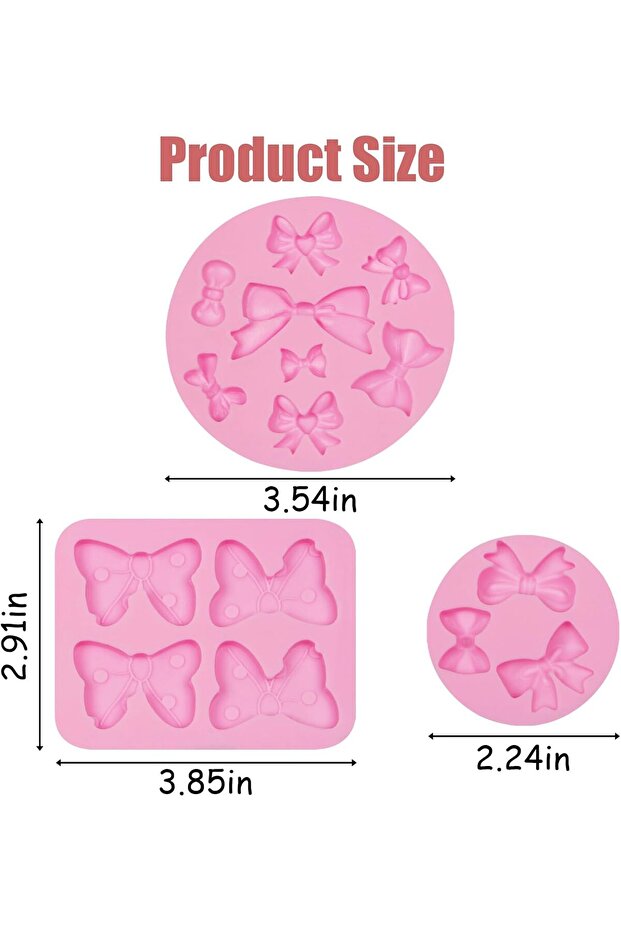 3-Piece Mini Bow Silicone Fondant Molds, 4-Hole Chocolate Cake Decoration Molds