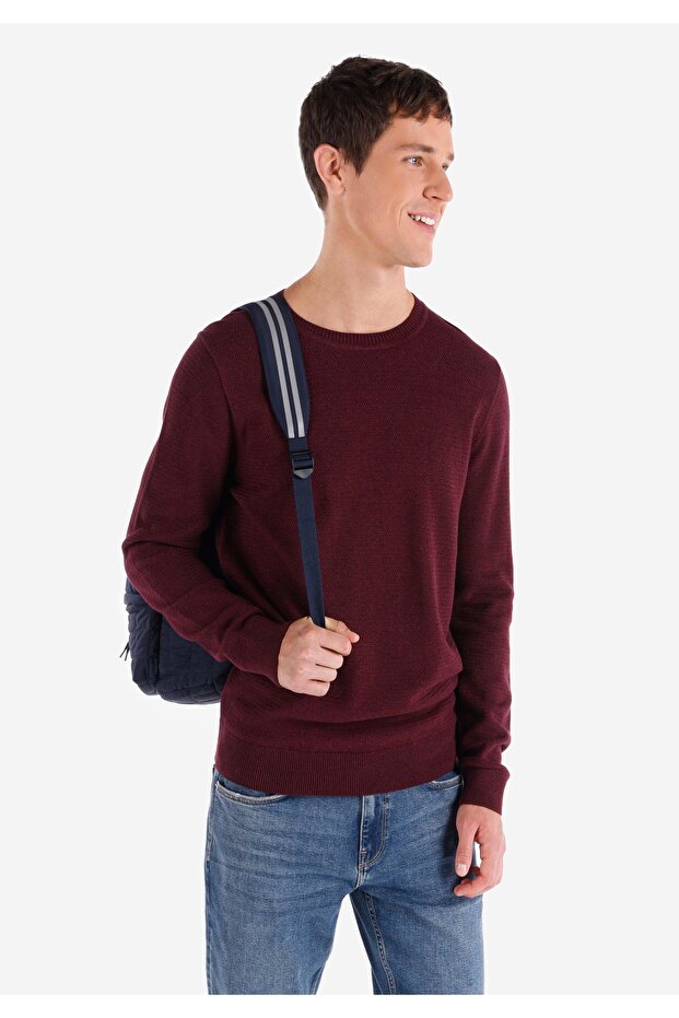 Regular Fit Round Neck Jacquard Men's Purple Knitwear Sweater
