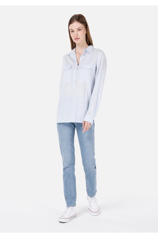 703 Carla Slim Fit Mid Waist Straight Leg Blue Women's Trousers