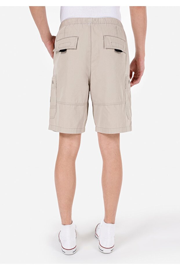 Comfort Fit Orta Bel Düz Erkek Bej Şort - 2