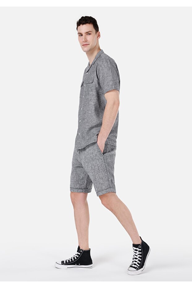 Regular Fit Cepsiz Orta Bel Düz Erkek Gri Şort - 3