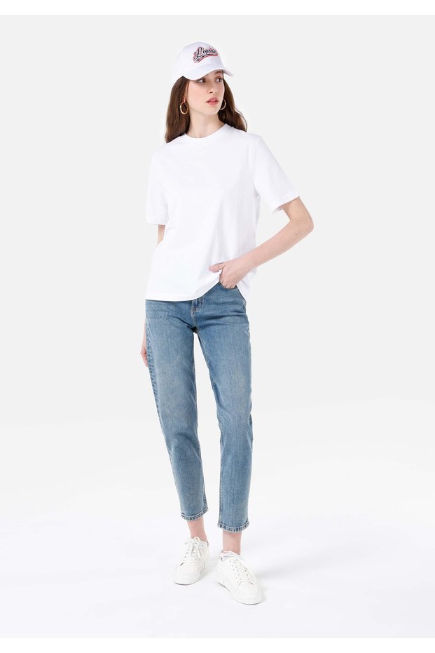 Zippered Mom Fit High Waist Slimming Leg Women's Indigo Jean Denim Pants