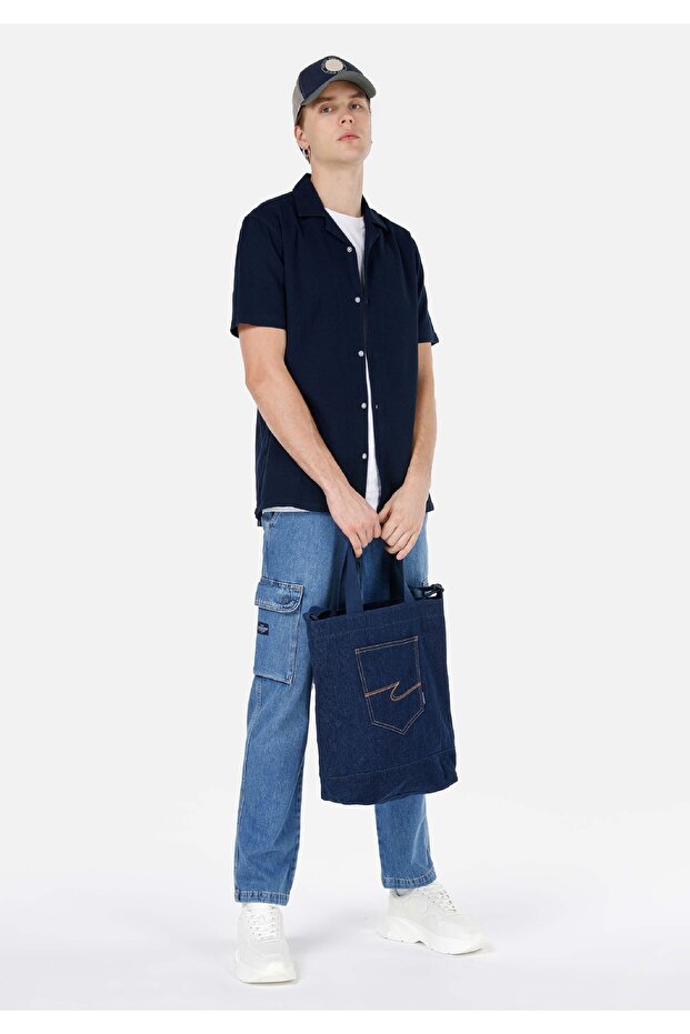 Cargo Fit Mid Rise Straight Leg Cargo Pocket Men's Indigo Jean Pants