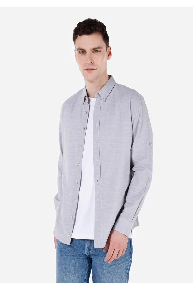 Regular Fit Shirt Collar Stone Men's Long Sleeve Shirt
