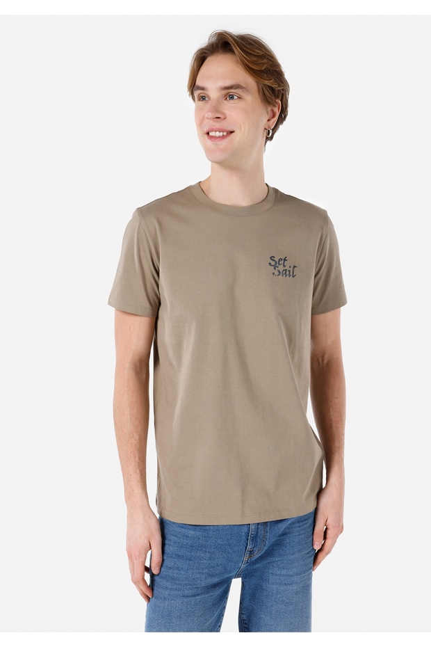 Regular Fit Crew Neck Printed Gray Men's Short Sleeve T-Shirt Cl 1068195