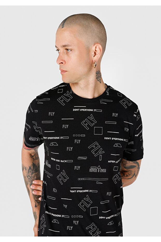 Regular Fit Round Neck Men's Black Short Sleeve T-Shirt