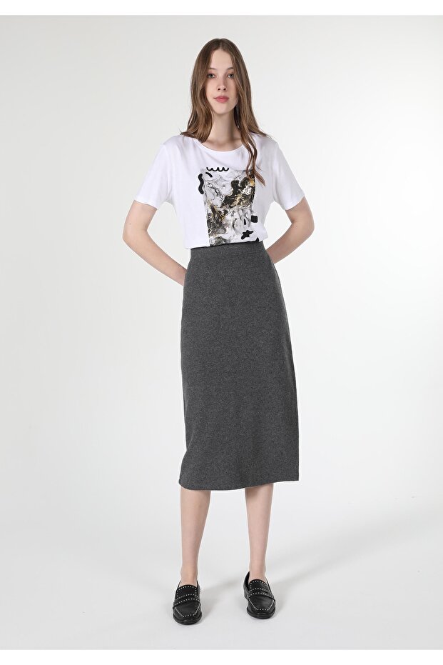 Slim Fit Women's Knitted Anthracite Skirt