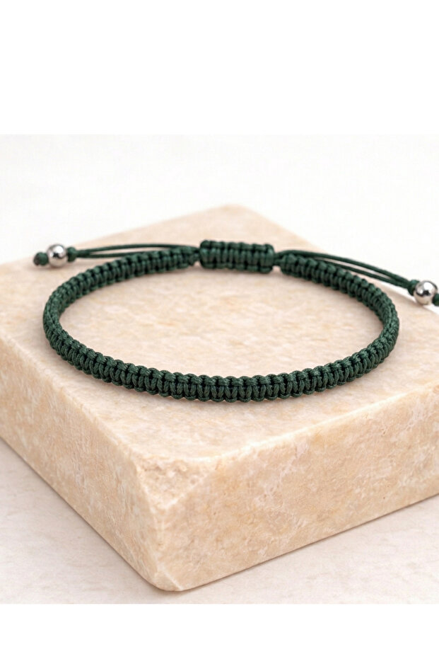 Knitted Macrame String Surfer Bracelet, Dark Green String Bracelet, Gift Bracelet
