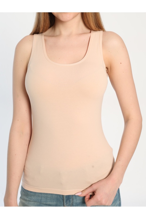 Women's Thick Strap Cotton Basic Beige Undershirt 3002 - Beige - 3