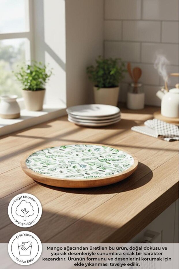 Kangura - Round Tray Leaf Large Made of Mango Wood