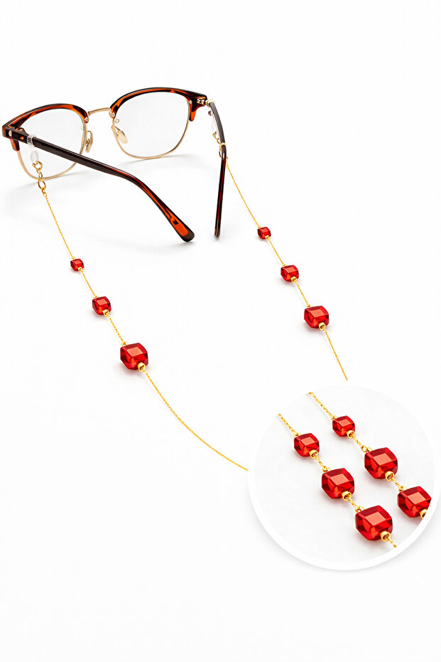 Italian chain cube stone eyeglass chain / cord - red