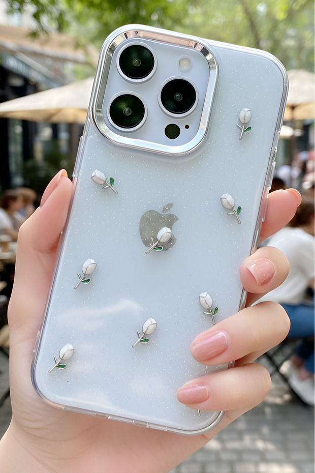iPhone 15 Pro Max Case Glitter Transparent Pole Cover with Airbag Design