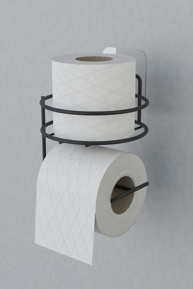 Matte Black Metal Toilet - Round Model with Paper and Adhesive Hanger