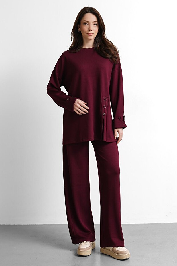 Women's Loose Button-Hem Blouse and Pants Set