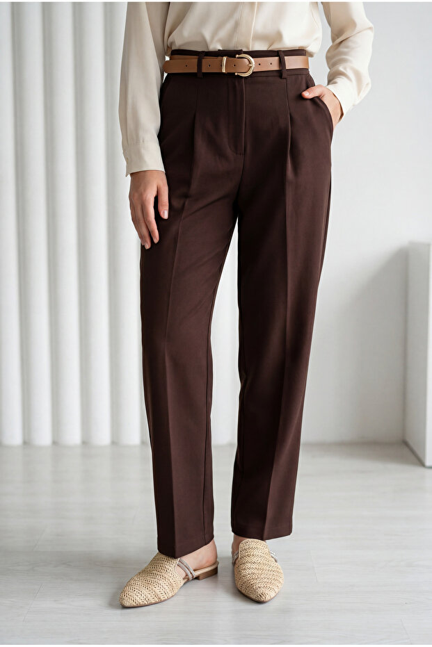 Melita Back Cover Carrot Leg Belted Trousers-Mt5018 Brown