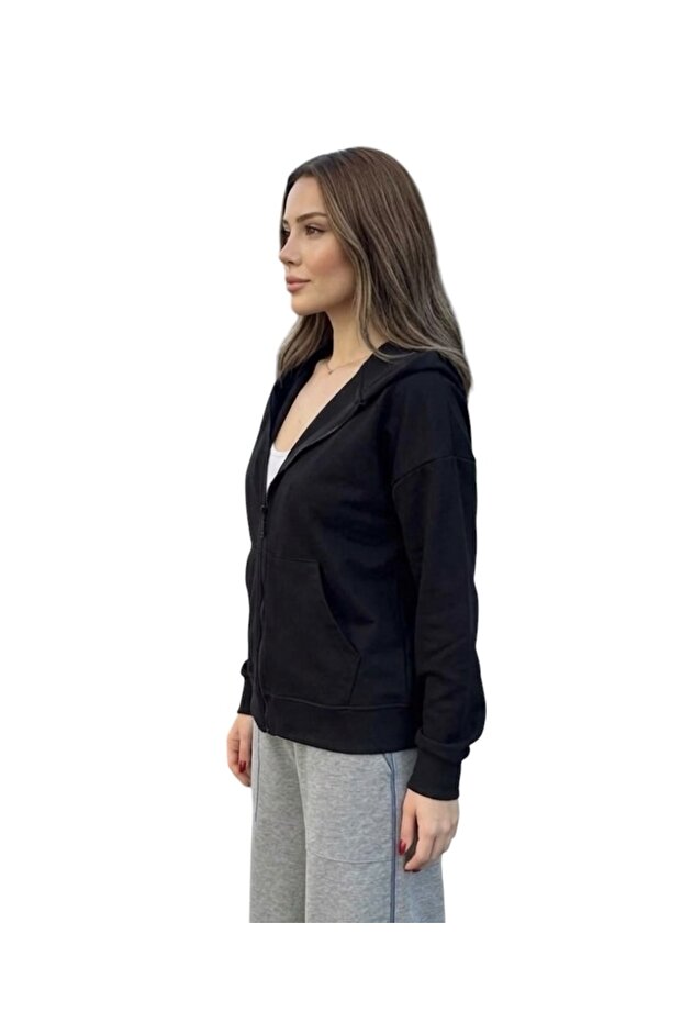 Cardigan cu glugă cu fermoar - 2