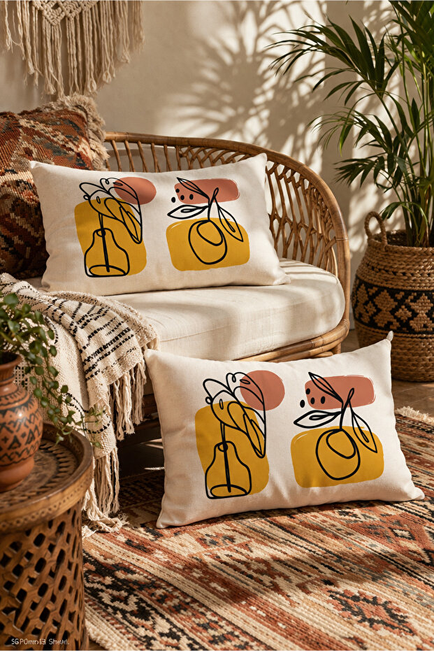 Simple Modern Designed Flowers Patterned 2-Piece Rectangular Throw Pillow Cover - 6
