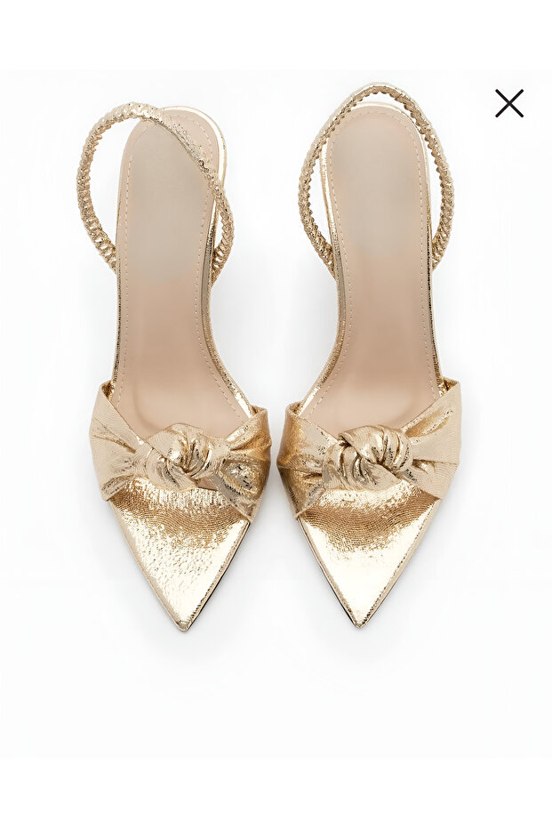Women's Pointed Toe Knotted Back Elastic Heeled Sandals Zorin Gold (9cm)