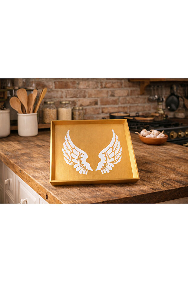 Handmade Gold Leaf Angel Wing Square Wooden Tray