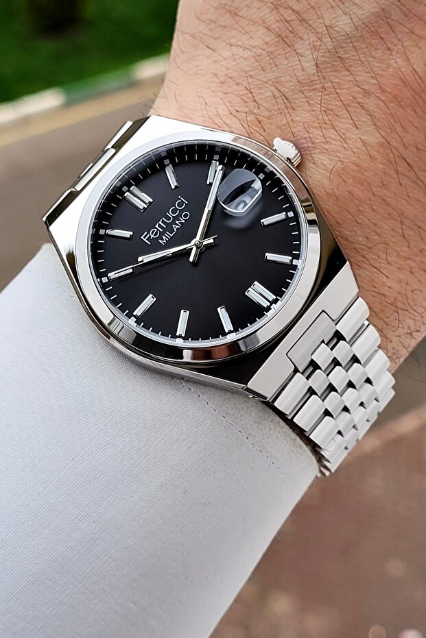 Men's Watch with Adjustable Band, Black Band, Gray Color