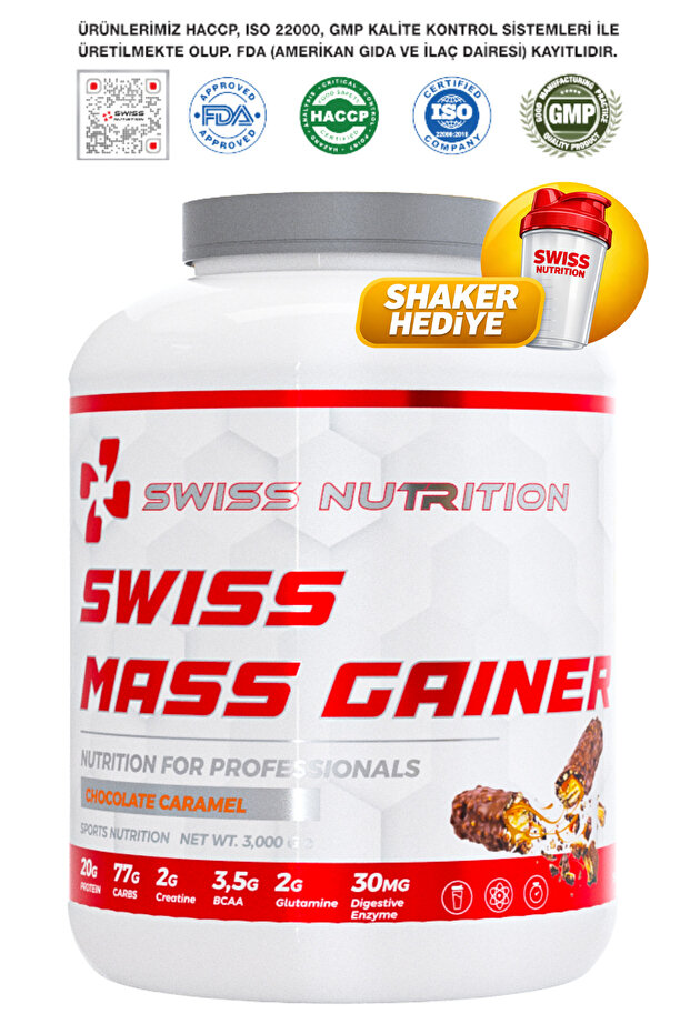 Swiss Nutrition Mass Gainer Çikolata Karamel 3000 gr 30 Servis Karbonhidrat Tozu