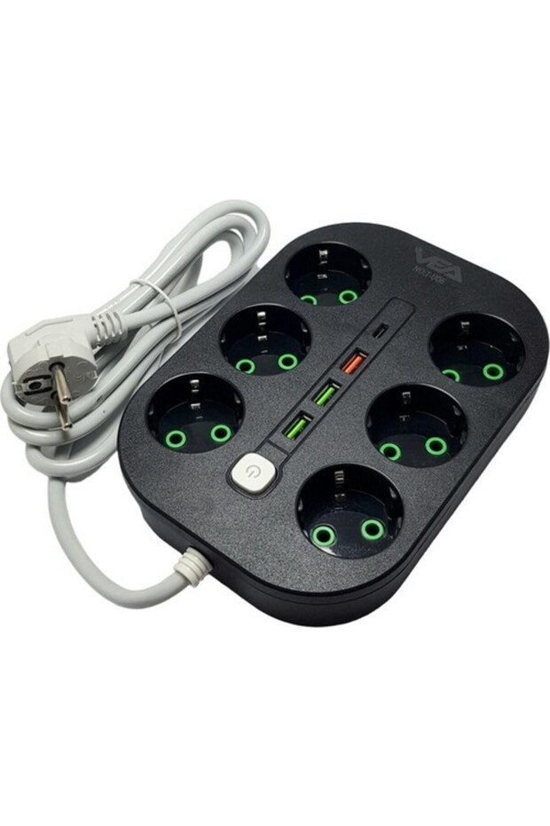 Ve-22399 - 6 Pcs 1.5 Meter Cable, Current Shielded Socket Socket 3 X Usb+Type-C - 3
