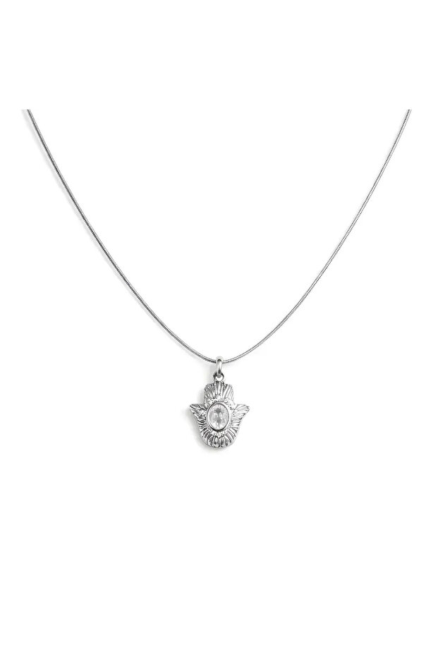 Silver Vintage Stone Necklace Women's Steel