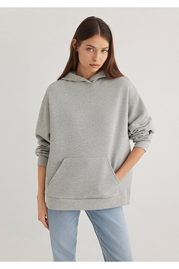 Kapüşonlu Gri Basic Sweatshirt 1S10186-83096 - 1