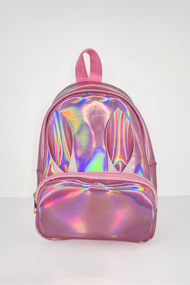 Pink Holographic Shiny Rabbit Ear Sweet Bag - Children's Kindergarten Nursery Backpack (18X23X12Cm)