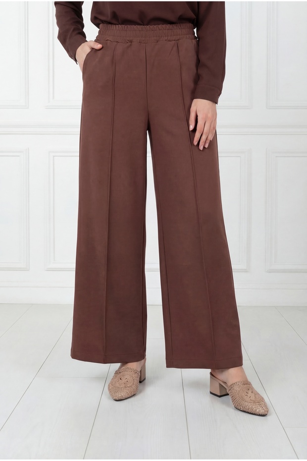 Zayna Wide Leg Striped Scuba Diving Pants-Mt3555 Brown