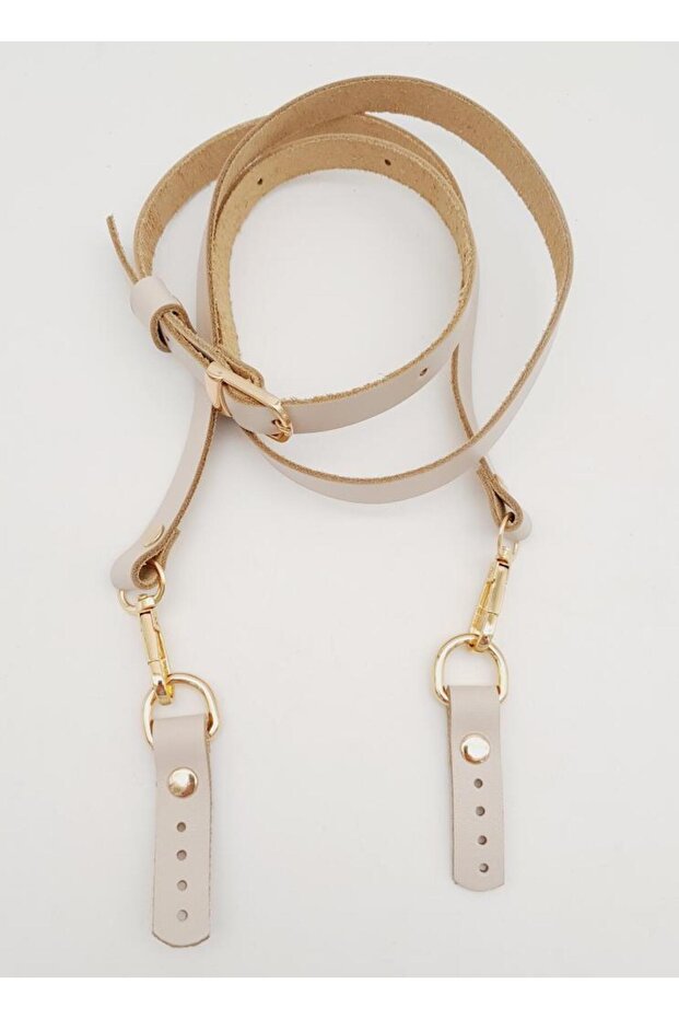 130X1.5 cm Beige Genuine Leather Bag Handle with Light Gold Buckle