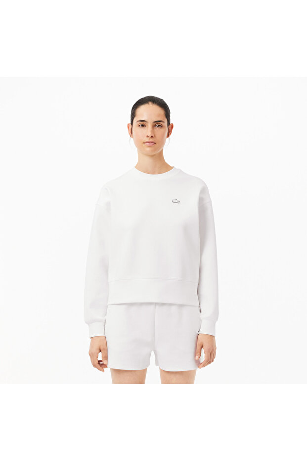 Kadın Oversize Fit Bisiklet Yaka Beyaz Sweatshirt - 1