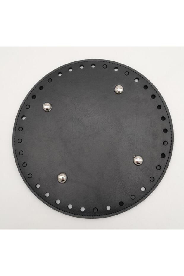 Black Faux Leather 20 cm Round Bag Base with Silver Metal
