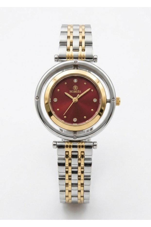 Women's Gold Silver Metal Cord Stone Detailed Wristwatch with 2 Years Warranty