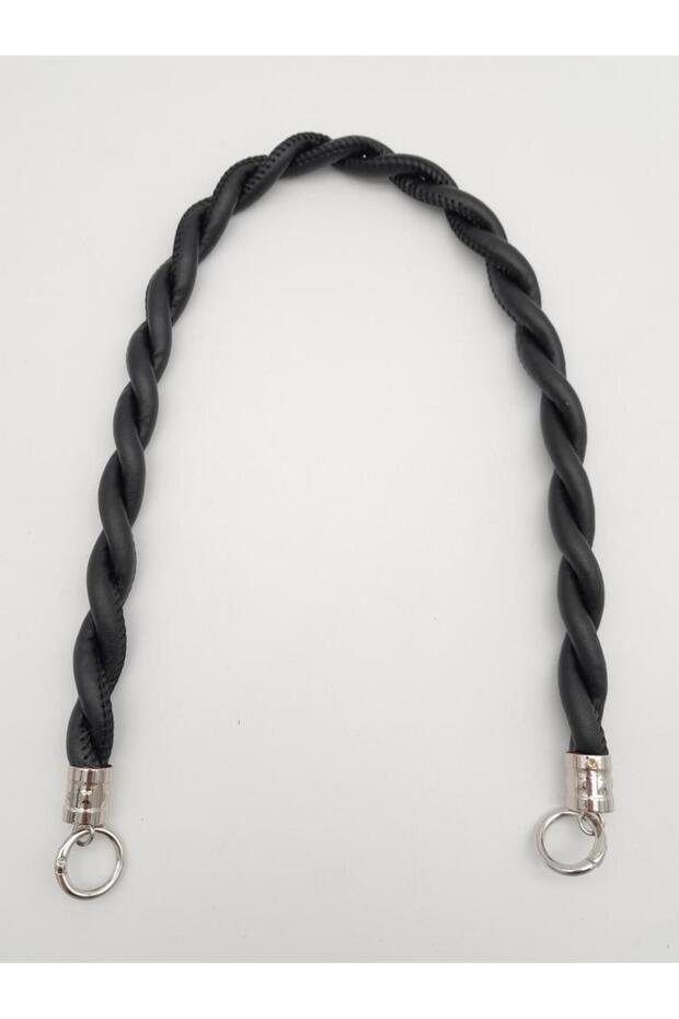 Black 10 mm Faux Leather Drawstring Bag Handle with Silver Metal