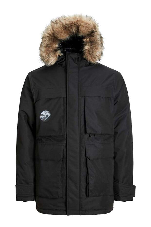 Men's Wind-Resistant Faux Fur Hooded Parka - Star