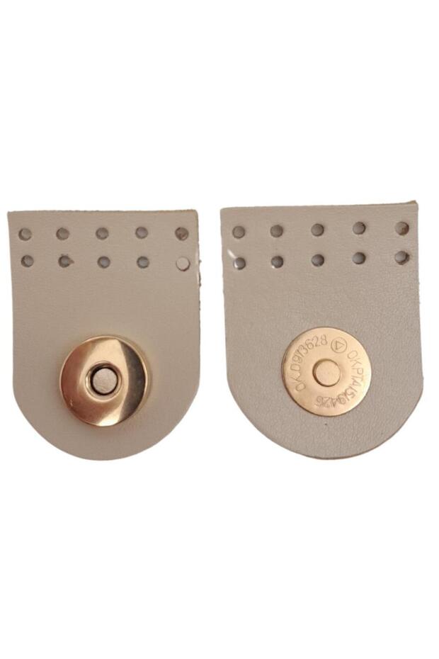 Real Leather Single-Planting Magnetic Snap Fastener Beige Color Light Gold Metal