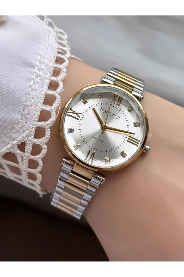 Milano Round Silver Dial Gold & Silver Metal Band Women's Wristwatch