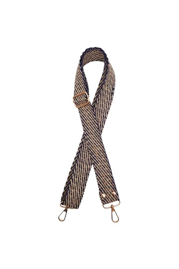 Angel Bag Accessory 120x3 cm Jute Webbing Bag Handle Navy Blue with Light Gold Metallic Trim