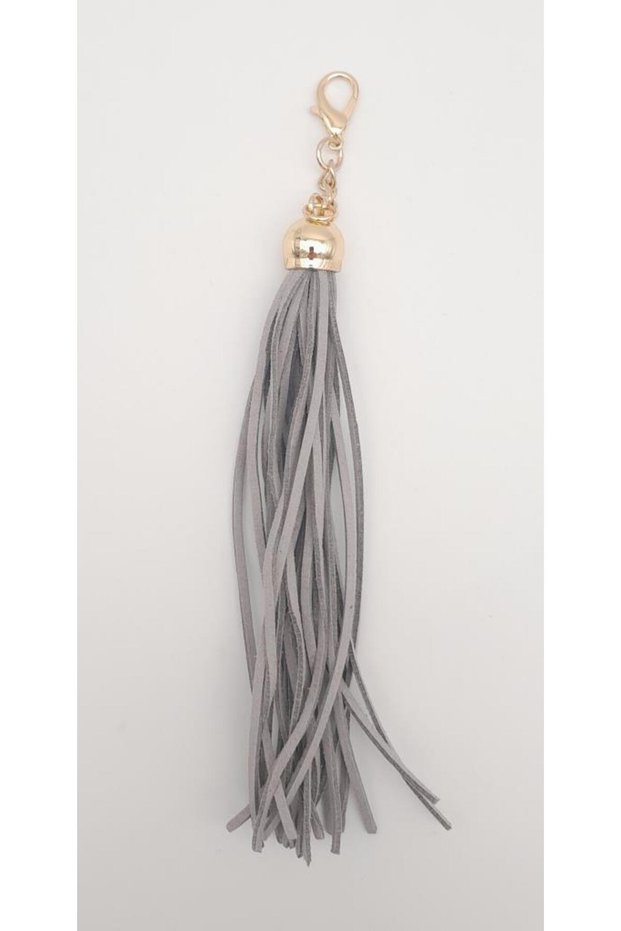Angel Bag Accessory Suede Nubuck Leather Sleeve Long Tassel Gray Color Light Gold Metal