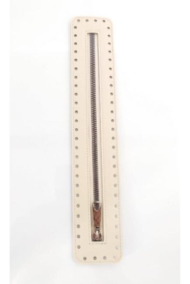 Leather Zipper New Model Cream 30 Cm Silver