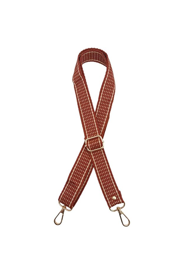 Angel Bag Accessory 120x3 cm Polyester Webbing Bag Handle, Tan Color with Beige Stripe and Light Gold Metallic Trim