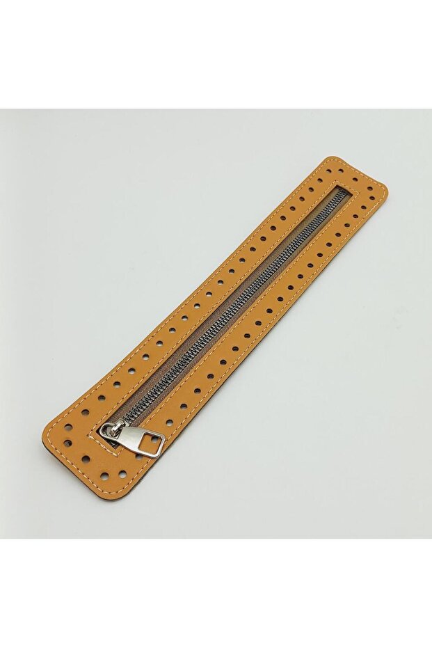 Leather Zipper New Model Mustard 30 Cm Silver Metal