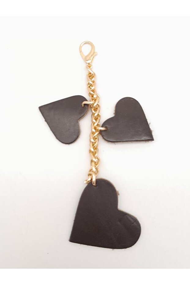Brown Real Leather Heart Ornamental Tassel with Light Gold Chain