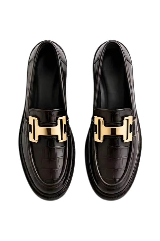 Women's Brown Leather Buckle Loafer Casual Moccasin Office Shoes