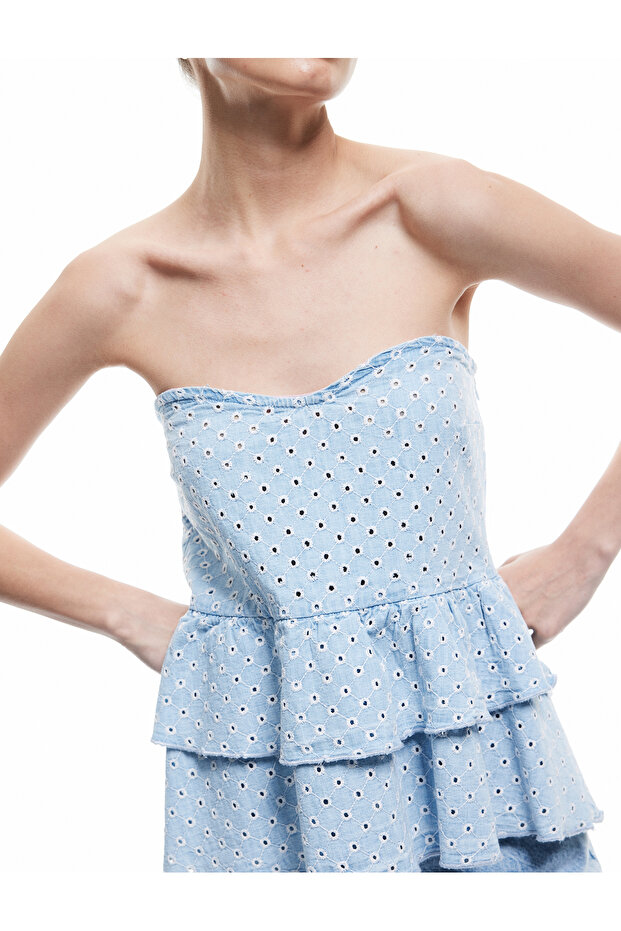Cotton Heart Neckline Sleeveless Denim Tank Top with Flywheel Detail