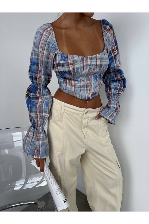 Plaid Patterned Cotton Crop Bustier - 2